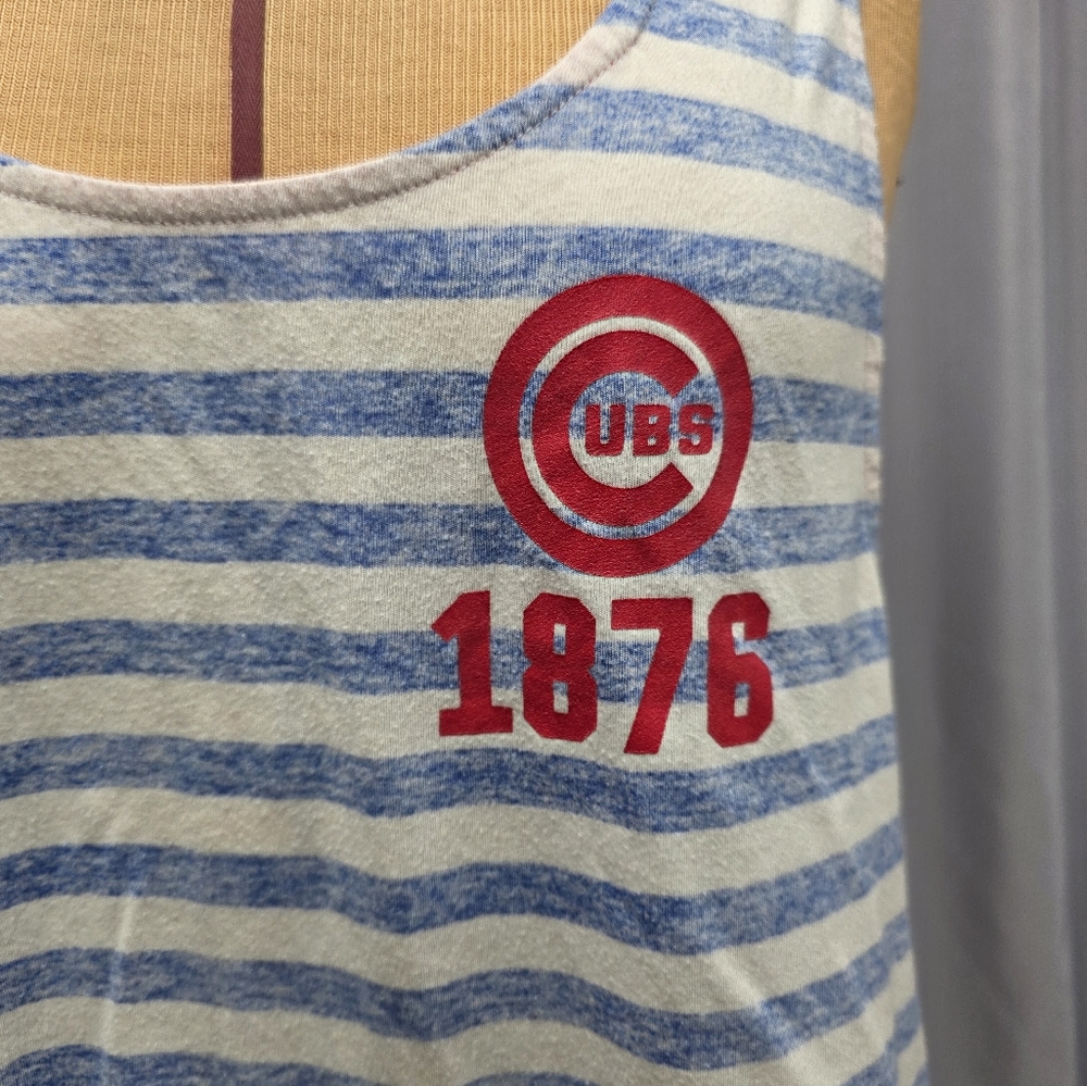 Women's V.S. Pink Striped Blue and White Cubs Tank Top - Picture 2 of 8